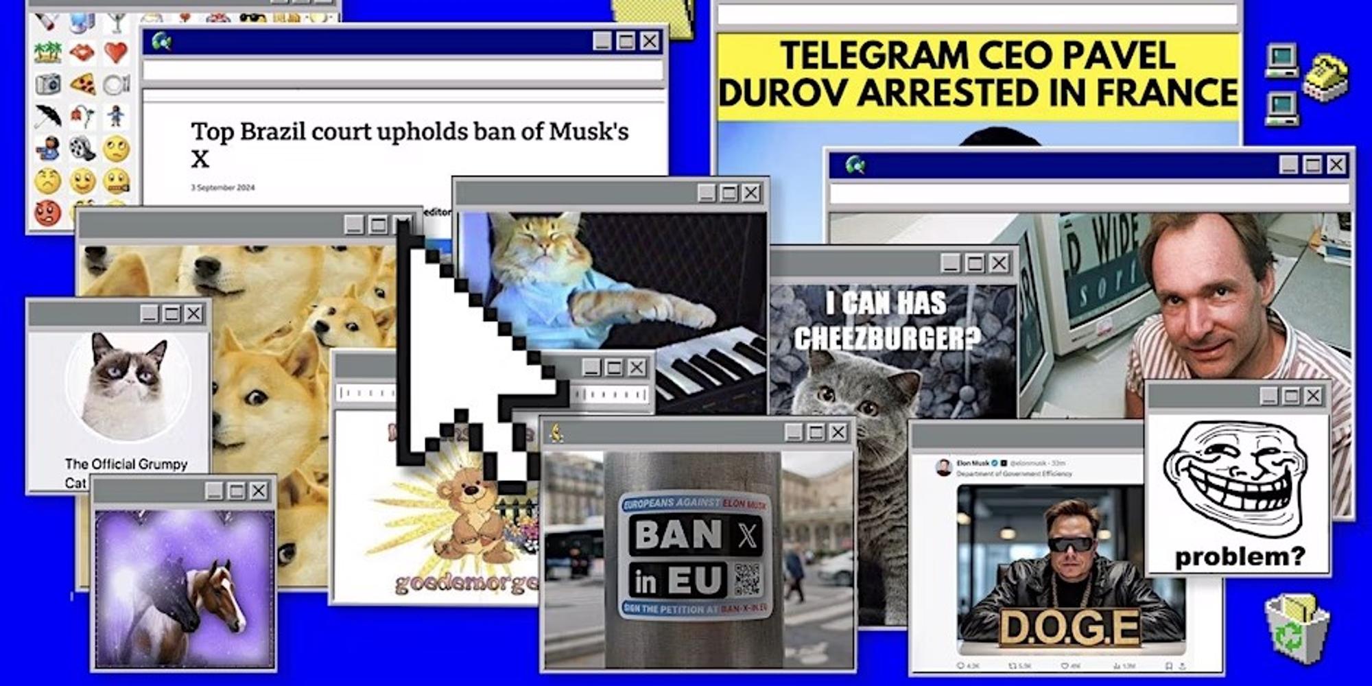 Een collage met voorbeelden van afbeeldingen en memes van het internet