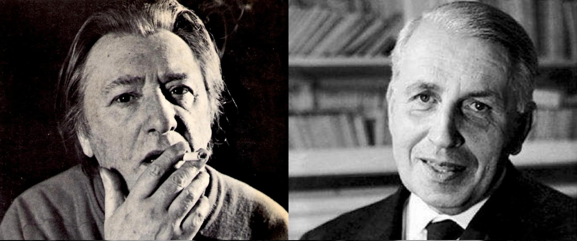 Portretten van Louis Paul Boon (links) en Georges Bataille (rechts).