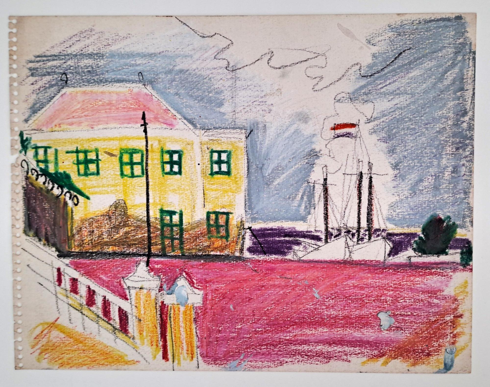Huis met hek en boot