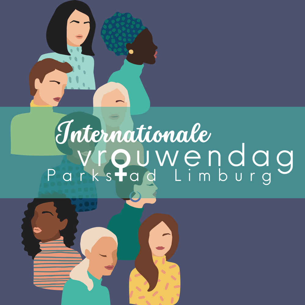 Illustratie van verschillende vrouwen met de tekst 'Internationale Vrouwendag Parkstad Limburg'.