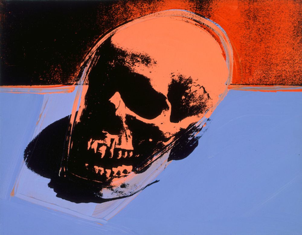 Andy Warhol Vanitas tentoonstelling bij SCHUNCK in Heerlen. Zeefdruk van een schedel.