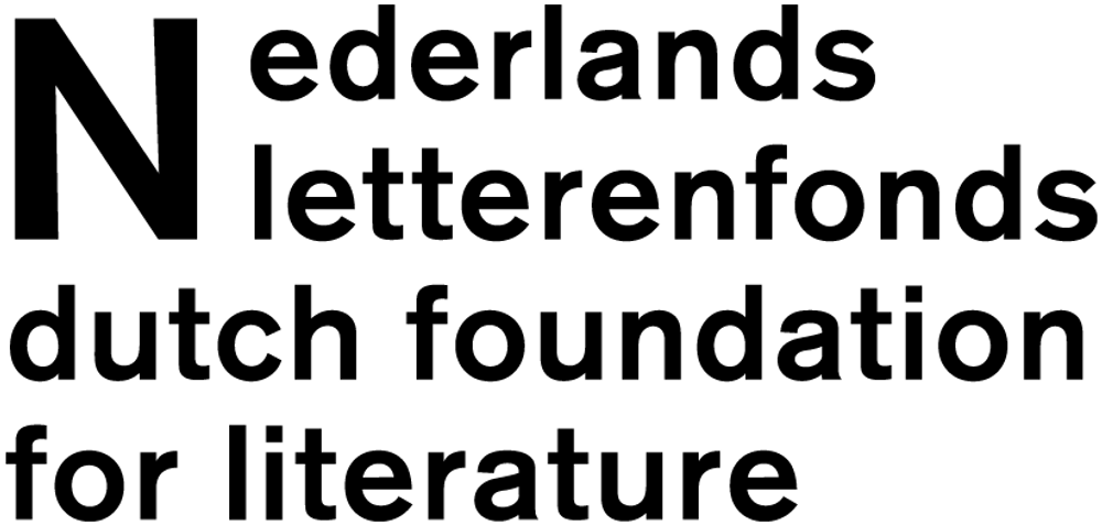 Logo met zwarte tekst: "Nederlands letterenfonds dutch foundation for literature". 