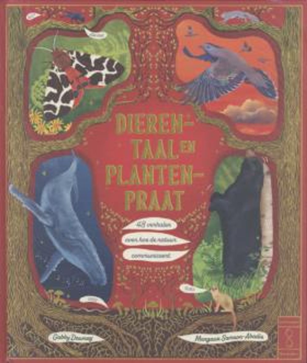 Kleurrijke illustraties van dieren en planten in omlijsting.