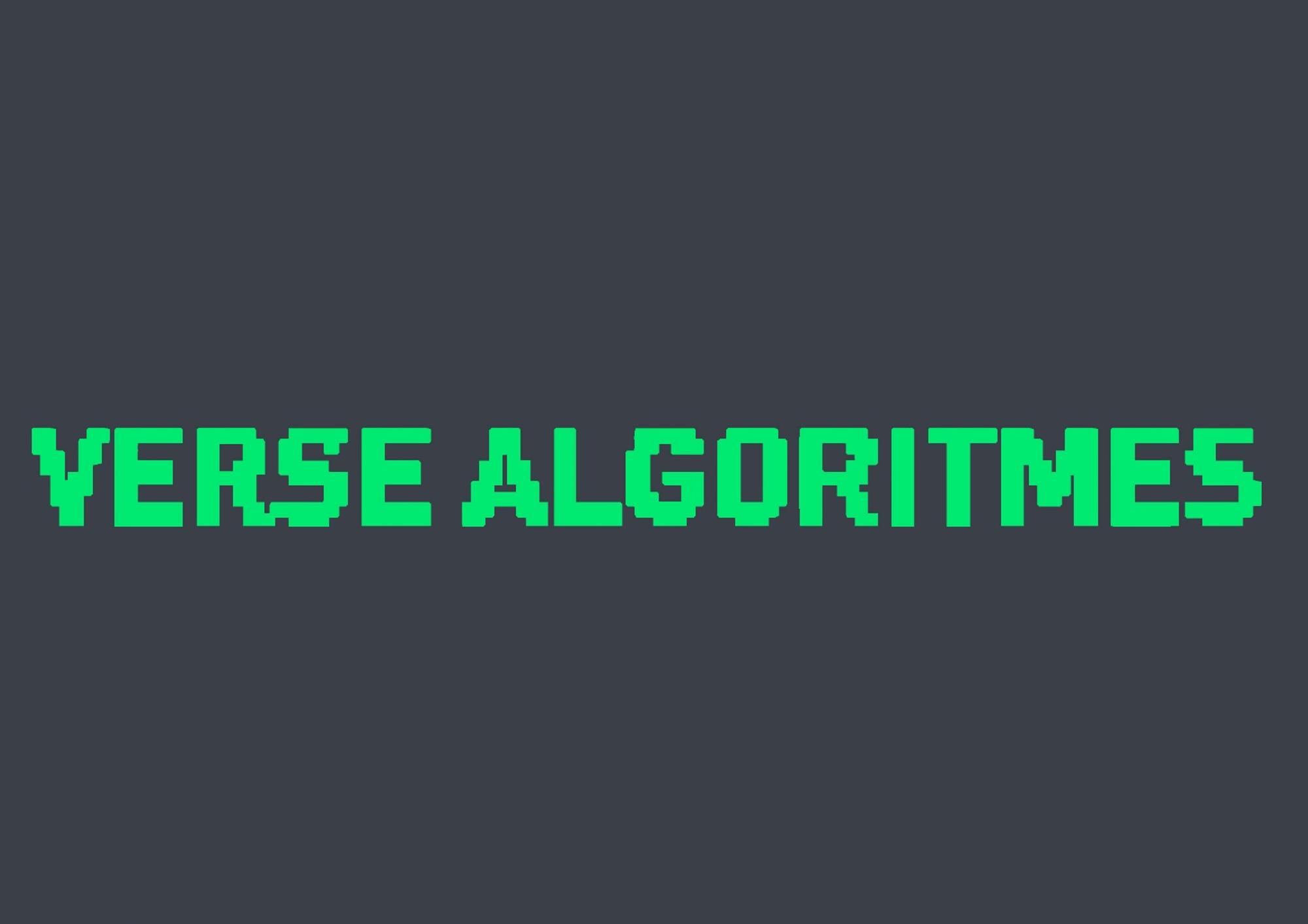 De tekst 'verse algoritmes' in een groen lettertype op een donkere achtergrond. 